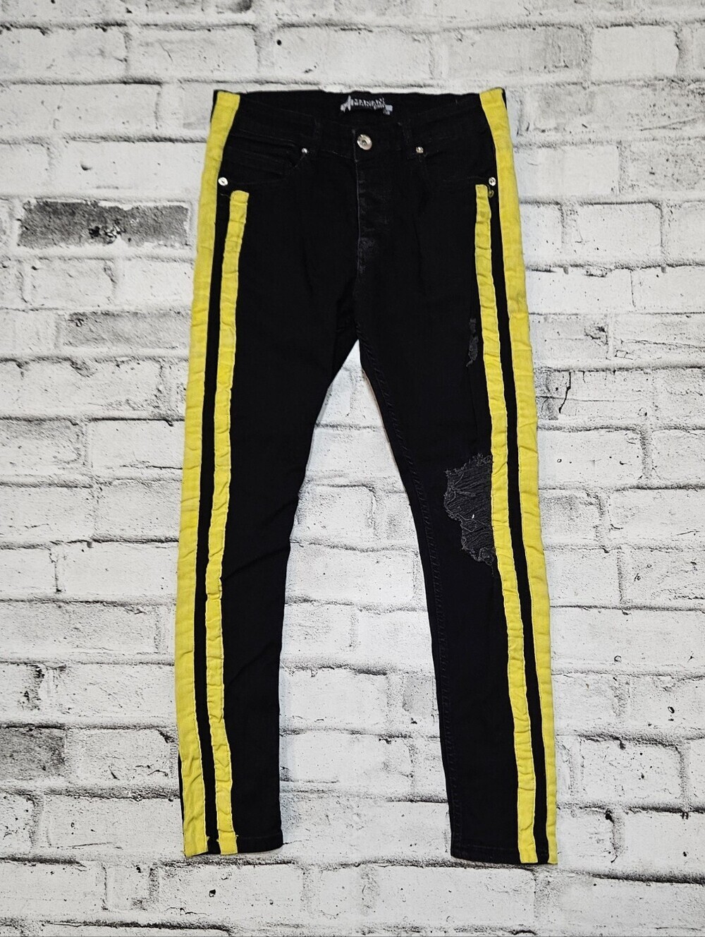Mariano Streetwear Black Skinny Jeans Yellow Side Stripe Size W34 L31